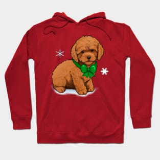 Apricot Poodle Puppy in Green Bow at Christmas Hoodie